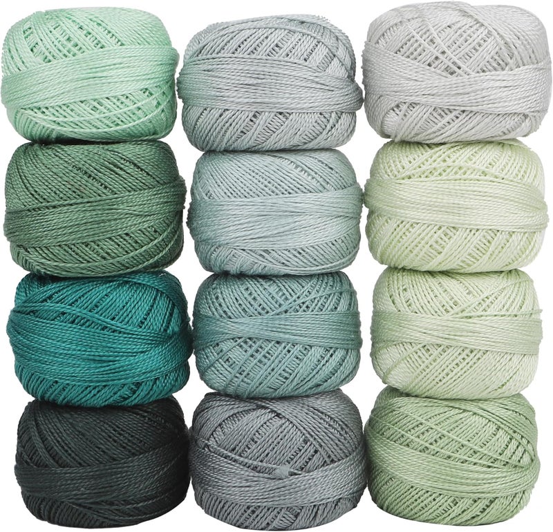 AMOHilos Size 8 Double Mercerized Egyptian Long Staple Cotton Pearl Thread 12 Gradient Colors per Box 5 Grams Ball Rainbow Color Embroidery Thread for Crochet Cross Stitch Hand Embroidery (12K) - Image 1